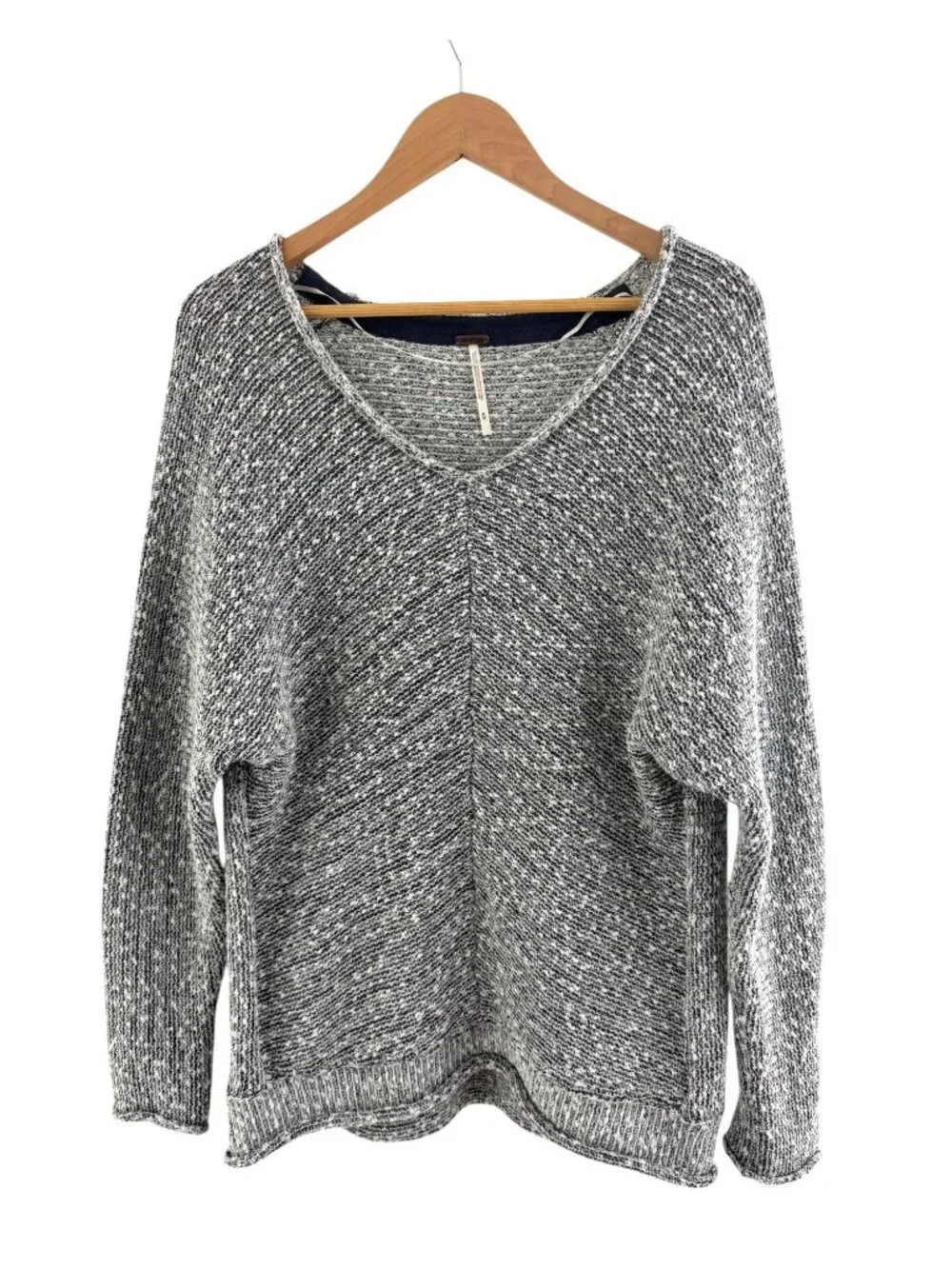 Free‎ People Bright Lights Dolman V-Neck Sweater Gray Marled Chunky Knit Size M